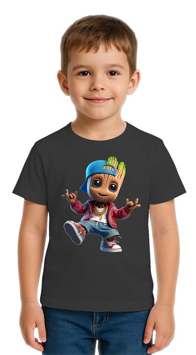 Unisex Groot Baskılı Çocuk Tişört pamuklu penye kumaş