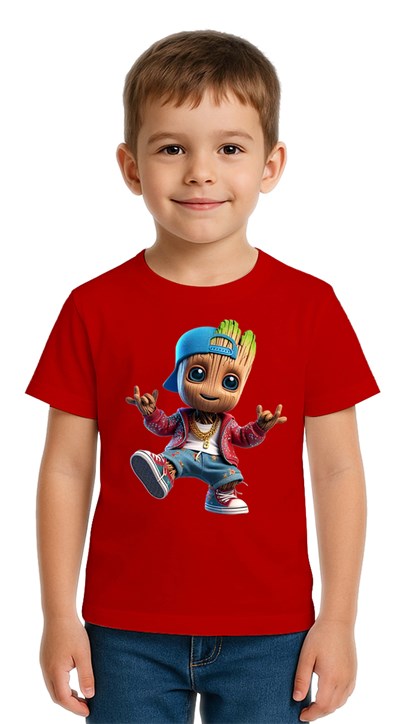 Unisex Groot Baskılı Çocuk Tişört pamuklu penye kumaş