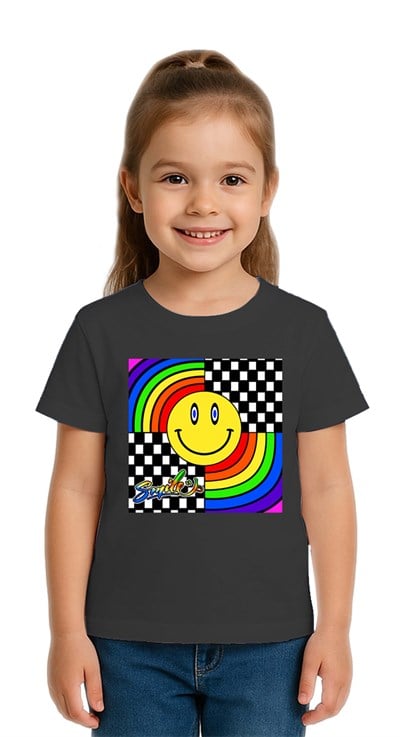 Unisex Gülen Yüz Smile  Baskılı Çocuk Tişört pamuklu penye kumaş