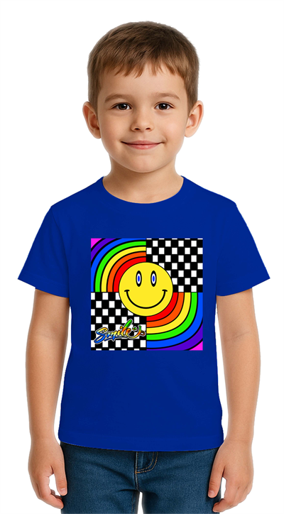 Unisex Gülen Yüz Smile  Baskılı Çocuk Tişört pamuklu penye kumaş