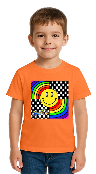 Unisex Gülen Yüz Smile  Baskılı Çocuk Tişört pamuklu penye kumaş