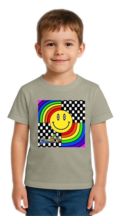 Unisex Gülen Yüz Smile  Baskılı Çocuk Tişört pamuklu penye kumaş