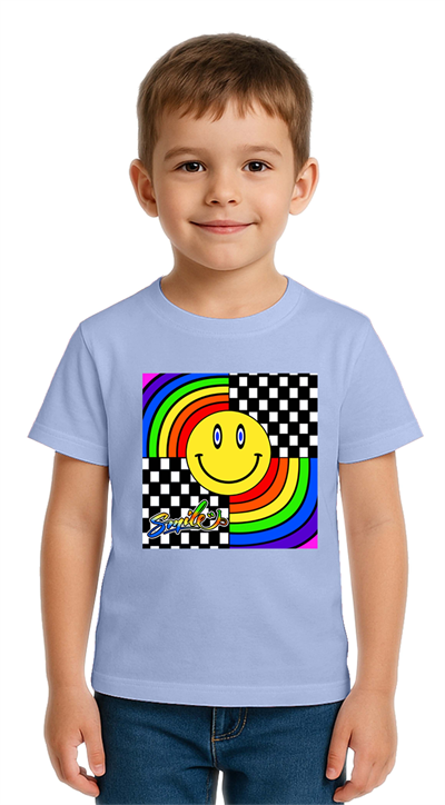 Unisex Gülen Yüz Smile  Baskılı Çocuk Tişört pamuklu penye kumaş