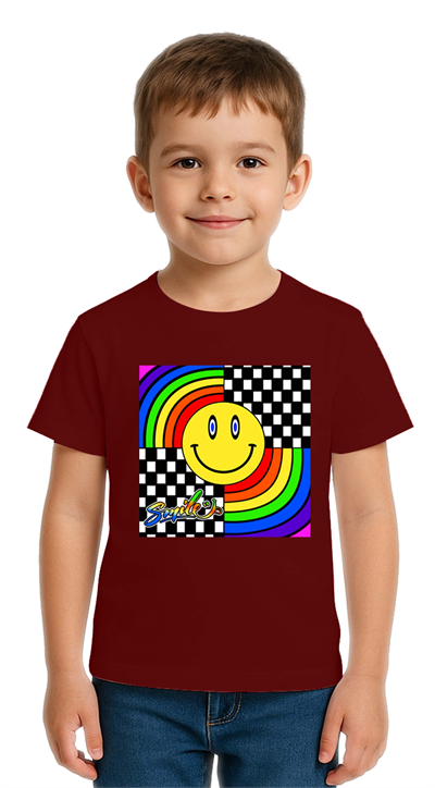 Unisex Gülen Yüz Smile  Baskılı Çocuk Tişört pamuklu penye kumaş