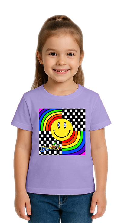 Unisex Gülen Yüz Smile  Baskılı Çocuk Tişört pamuklu penye kumaş