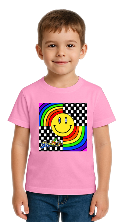Unisex Gülen Yüz Smile  Baskılı Çocuk Tişört pamuklu penye kumaş