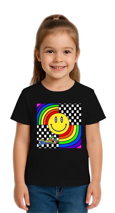 Unisex Gülen Yüz Smile  Baskılı Çocuk Tişört pamuklu penye kumaş