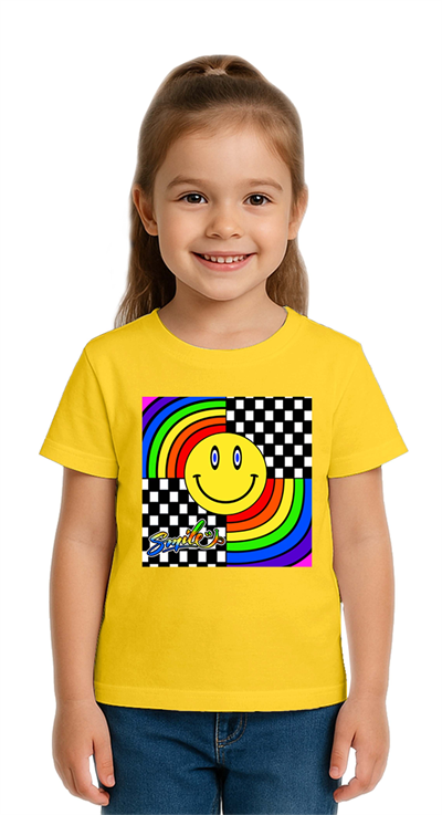 Unisex Gülen Yüz Smile  Baskılı Çocuk Tişört pamuklu penye kumaş