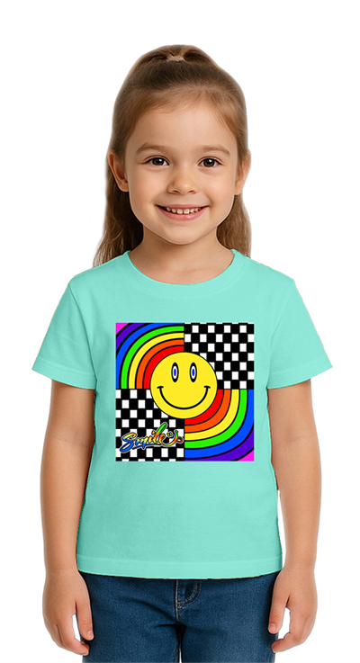 Unisex Gülen Yüz Smile  Baskılı Çocuk Tişört pamuklu penye kumaş