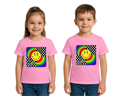 Unisex Gülen Yüz Smile  Baskılı Çocuk Tişört pamuklu penye kumaş