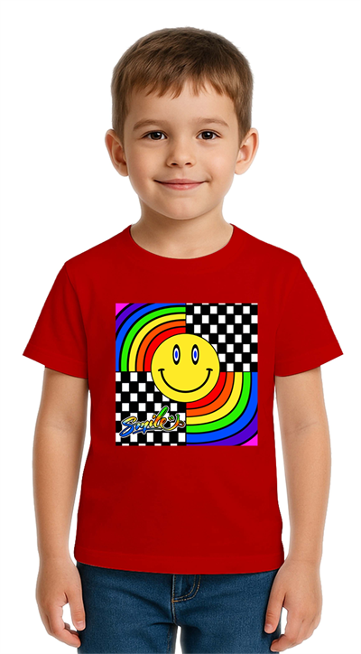 Unisex Gülen Yüz Smile  Baskılı Çocuk Tişört pamuklu penye kumaş