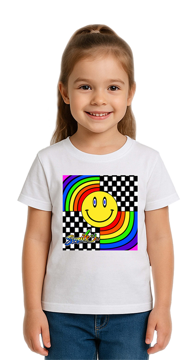 Unisex Gülen Yüz Smile  Baskılı Çocuk Tişört pamuklu penye kumaş