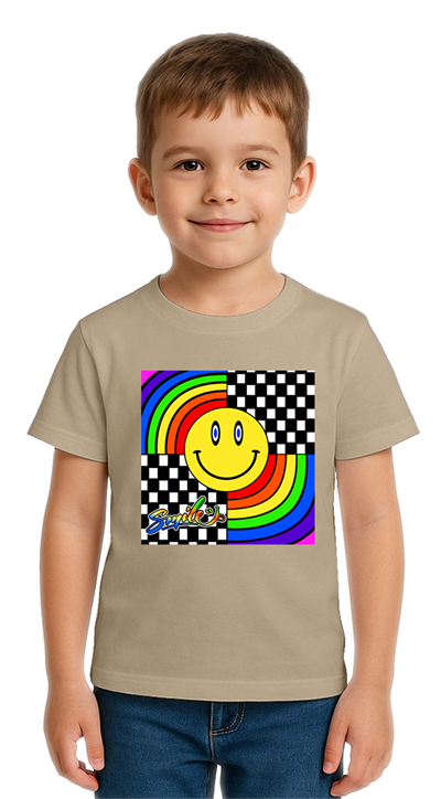 Unisex Gülen Yüz Smile  Baskılı Çocuk Tişört pamuklu penye kumaş