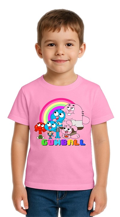 Unisex gumball baskılı Çocuk Tişört pamuklu penye kumaş
