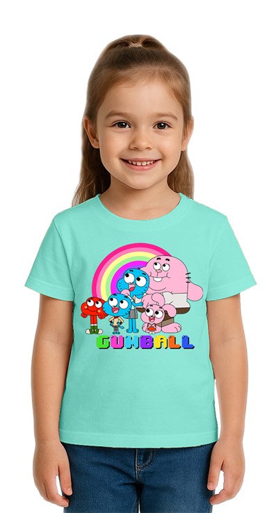 Unisex gumball baskılı Çocuk Tişört pamuklu penye kumaş
