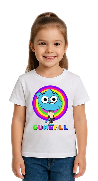 Unisex gumball baskılı Çocuk Tişört pamuklu penye kumaş