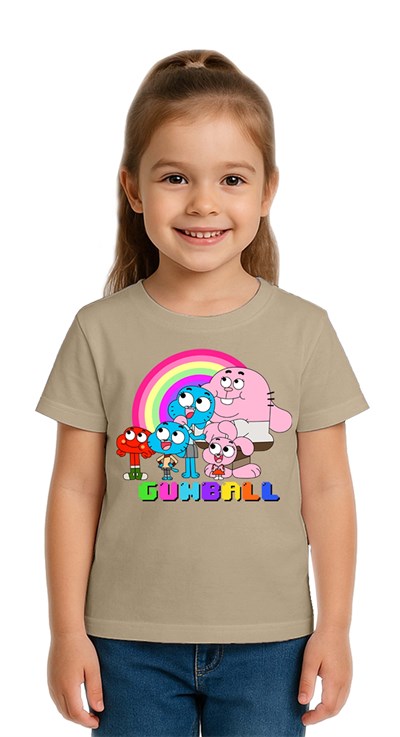 Unisex gumball baskılı Çocuk Tişört pamuklu penye kumaş