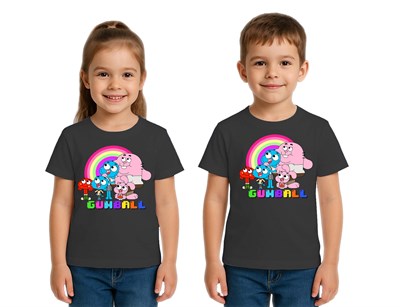 Unisex gumball baskılı Çocuk Tişört pamuklu penye kumaş