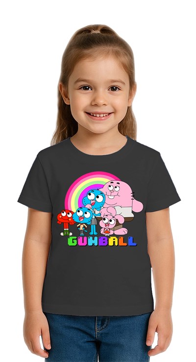 Unisex gumball baskılı Çocuk Tişört pamuklu penye kumaş