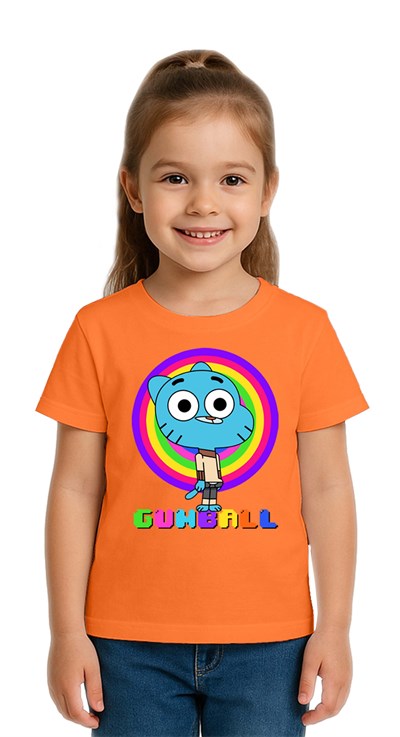 Unisex gumball baskılı Çocuk Tişört pamuklu penye kumaş
