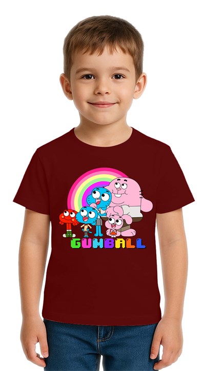 Unisex gumball baskılı Çocuk Tişört pamuklu penye kumaş