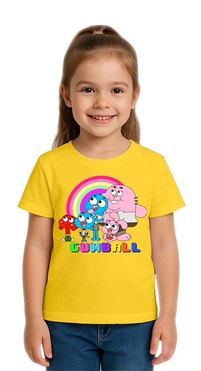 Unisex gumball baskılı Çocuk Tişört pamuklu penye kumaş