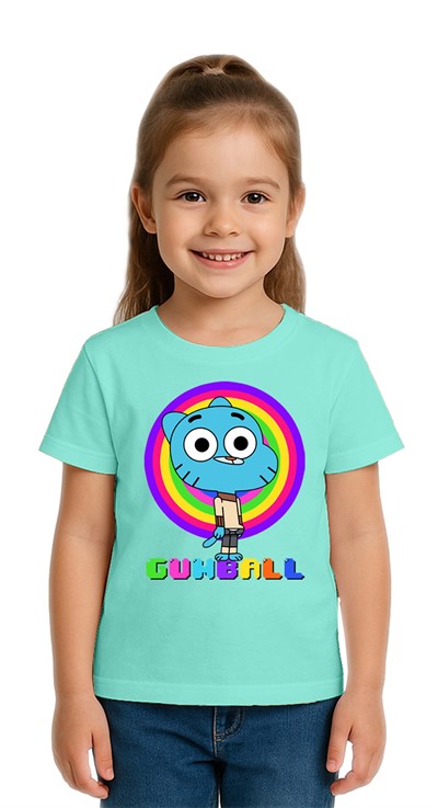 Unisex gumball baskılı Çocuk Tişört pamuklu penye kumaş