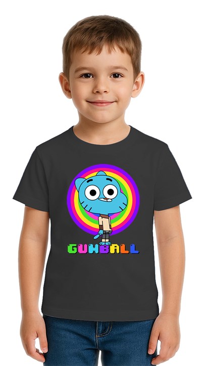 Unisex gumball baskılı Çocuk Tişört pamuklu penye kumaş