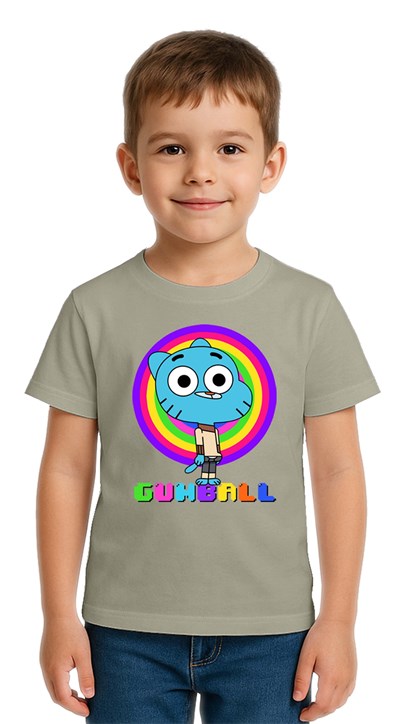 Unisex gumball baskılı Çocuk Tişört pamuklu penye kumaş