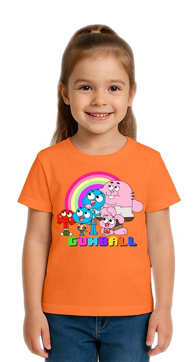 Unisex gumball baskılı Çocuk Tişört pamuklu penye kumaş