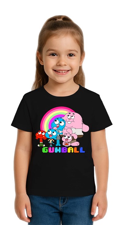 Unisex gumball baskılı Çocuk Tişört pamuklu penye kumaş