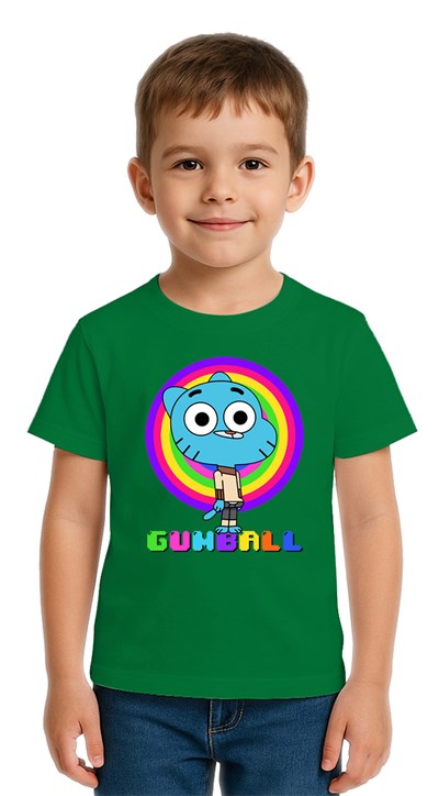 Unisex gumball baskılı Çocuk Tişört pamuklu penye kumaş