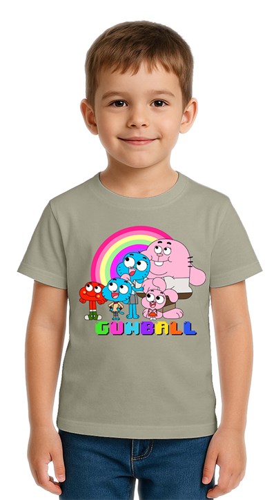 Unisex gumball baskılı Çocuk Tişört pamuklu penye kumaş