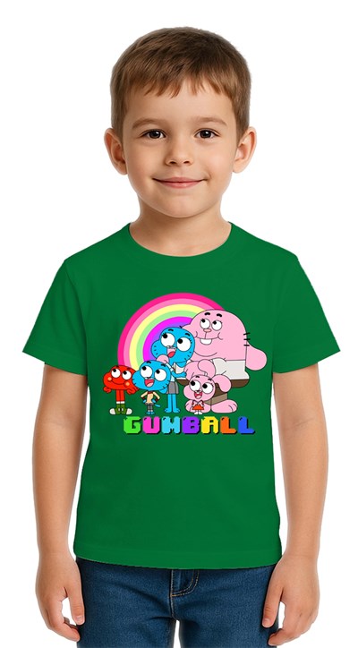 Unisex gumball baskılı Çocuk Tişört pamuklu penye kumaş