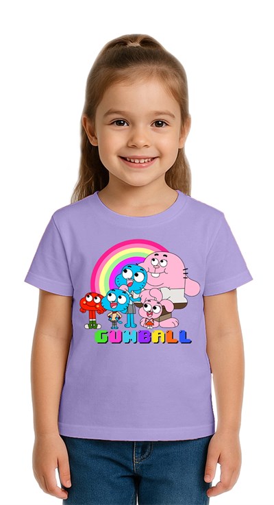 Unisex gumball baskılı Çocuk Tişört pamuklu penye kumaş