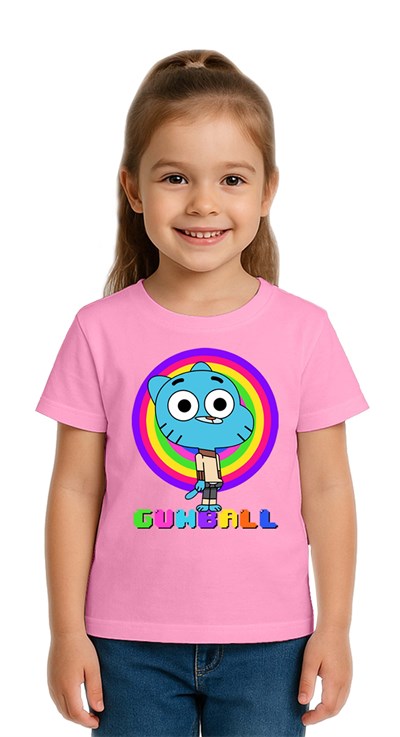 Unisex gumball baskılı Çocuk Tişört pamuklu penye kumaş
