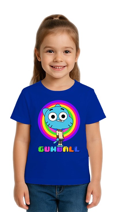 Unisex gumball baskılı Çocuk Tişört pamuklu penye kumaş