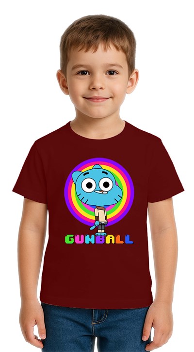 Unisex gumball baskılı Çocuk Tişört pamuklu penye kumaş
