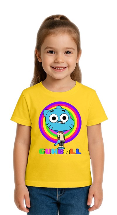 Unisex gumball baskılı Çocuk Tişört pamuklu penye kumaş
