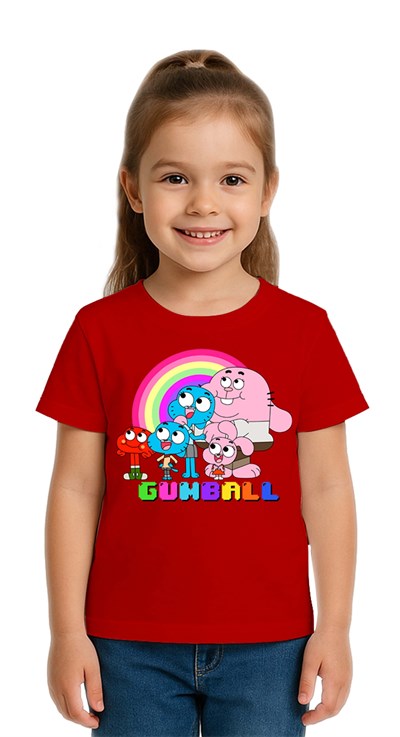 Unisex gumball baskılı Çocuk Tişört pamuklu penye kumaş