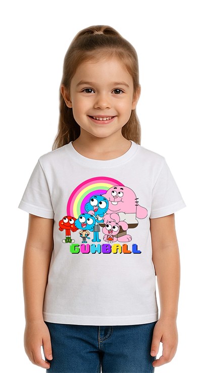 Unisex gumball baskılı Çocuk Tişört pamuklu penye kumaş