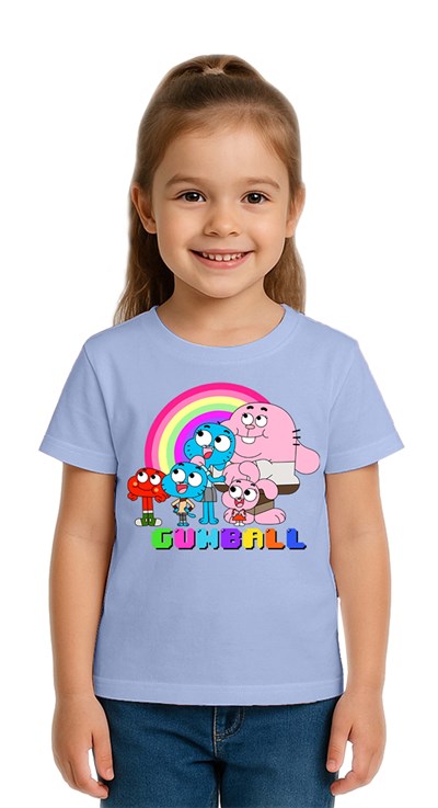 Unisex gumball baskılı Çocuk Tişört pamuklu penye kumaş