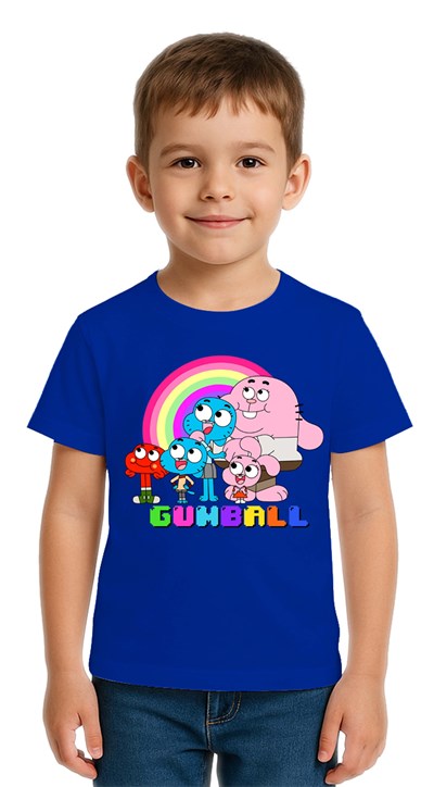 Unisex gumball baskılı Çocuk Tişört pamuklu penye kumaş