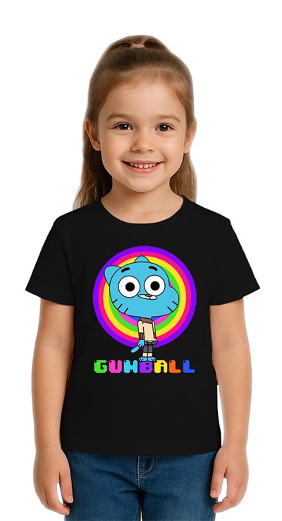 Unisex gumball baskılı Çocuk Tişört pamuklu penye kumaş