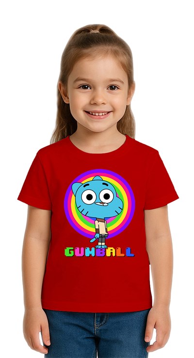 Unisex gumball baskılı Çocuk Tişört pamuklu penye kumaş