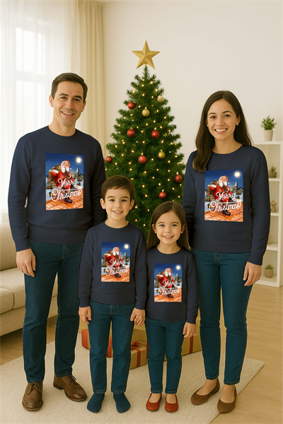 Unisex Happy New Year Yılbaşı Baskılı Yetişkin ve Çocuk Sweatshirt 3 İplik Şardonlu Kumaş