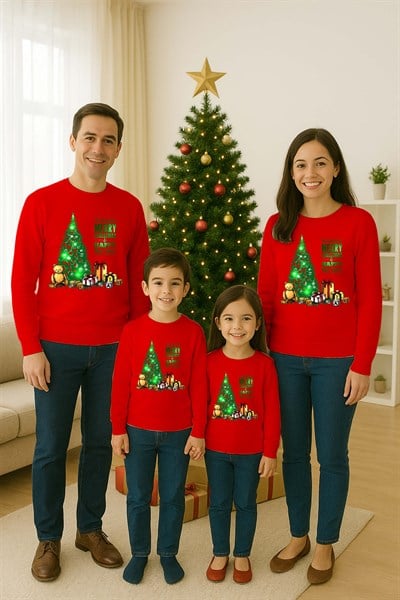 Unisex Happy New Year Yılbaşı Baskılı Yetişkin ve Çocuk Sweatshirt 3 İplik Şardonlu Kumaş