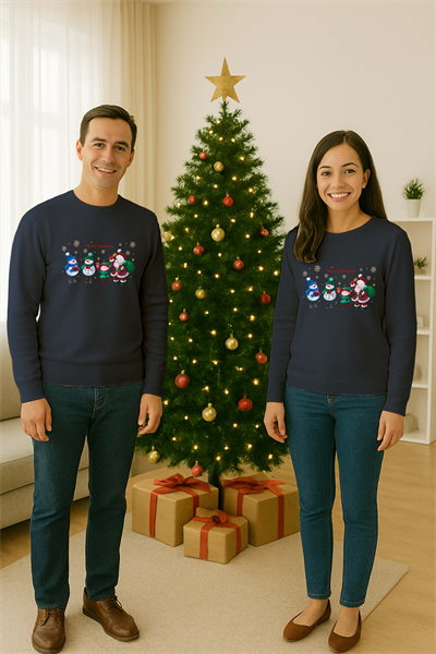 Unisex Happy New Year Yılbaşı Baskılı Yetişkin ve  Çocuk Sweatshirt 3 İplik Şardonlu Kumaş