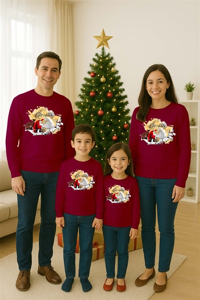 Unisex Happy New Year Yılbaşı Baskılı Yetişkin ve Çocuk Sweatshirt 3 İplik Şardonlu Kumaş