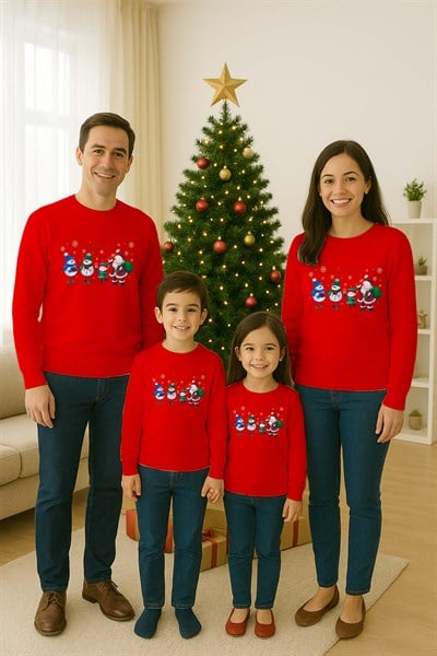 Unisex Happy New Year Yılbaşı Baskılı Yetişkin ve  Çocuk Sweatshirt 3 İplik Şardonlu Kumaş